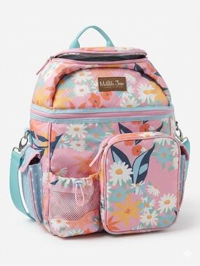Matilda Jane Pink Floral Kids Lunch Backpack with Teal Accents